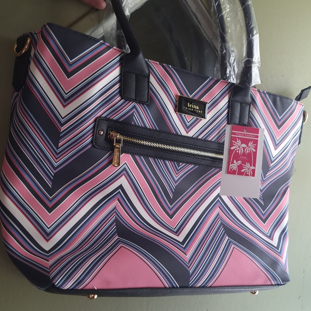 Trina Turk Pink, Navy & White Chevron Satchel